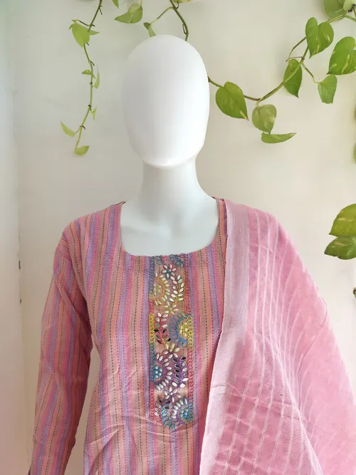 Khadi Cotton Salwar Set - Pink